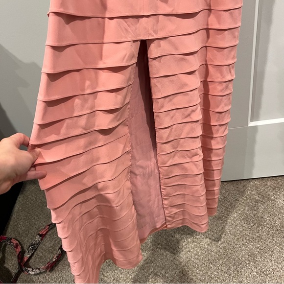 Chetta B 100% Silk Pink Beaded Ruffle Dress Size 2 Maxi Formal Evening Wedding - Picture 6 of 8